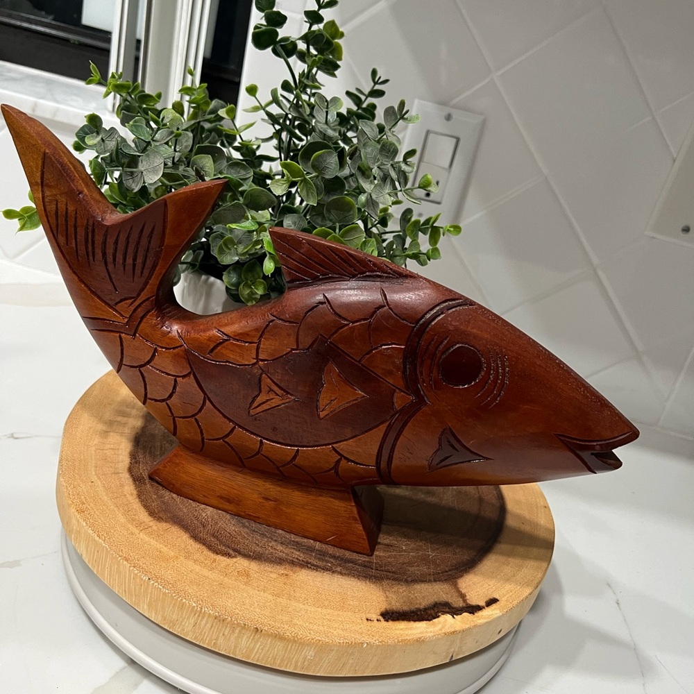 Wood Hand Carved Fish Figurine Haitian Haiti Vintage Wooden Folk Art